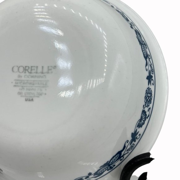 Vintage Corelle Vitrelle Glass Old Town Blue Onion Banded Cereal Soup Bowls 4 Pc - Picture 6 of 8